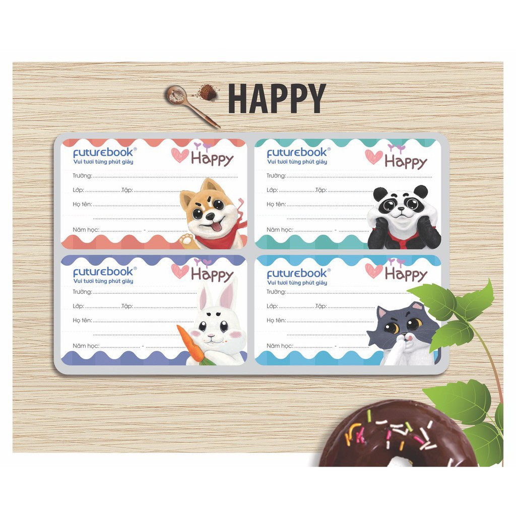 Giấy Nhãn Futurebook Happy (Xấp 20 Nhãn) - Giấy Nhãn Vở Hè 2021