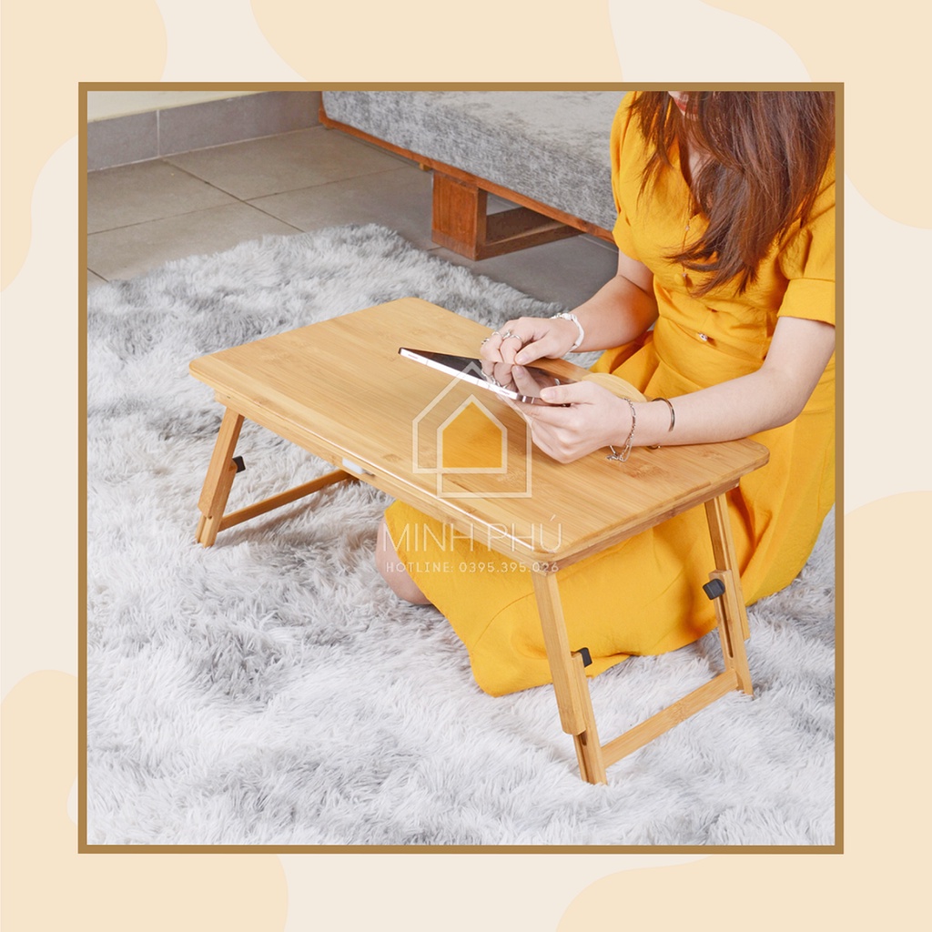 Bàn Gấp Gọn Gỗ Tre Tự Nhiên, Bàn Laptop Thông Minh Có Thể Điều Chỉnh Độ Cao PHÚC MINH