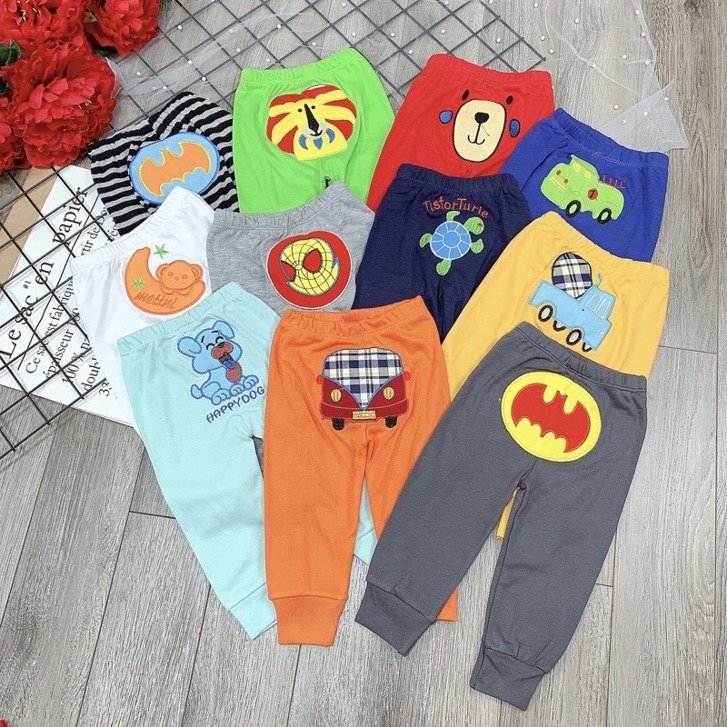 SET 10 Quần Dài Mông Thú Cotton Hình Thêu 100% Siêu Đẹp Cho Bé Trai Bé Gái