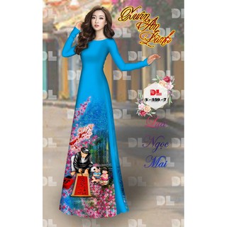 Vải áo dài in hình phong cảnh Tết