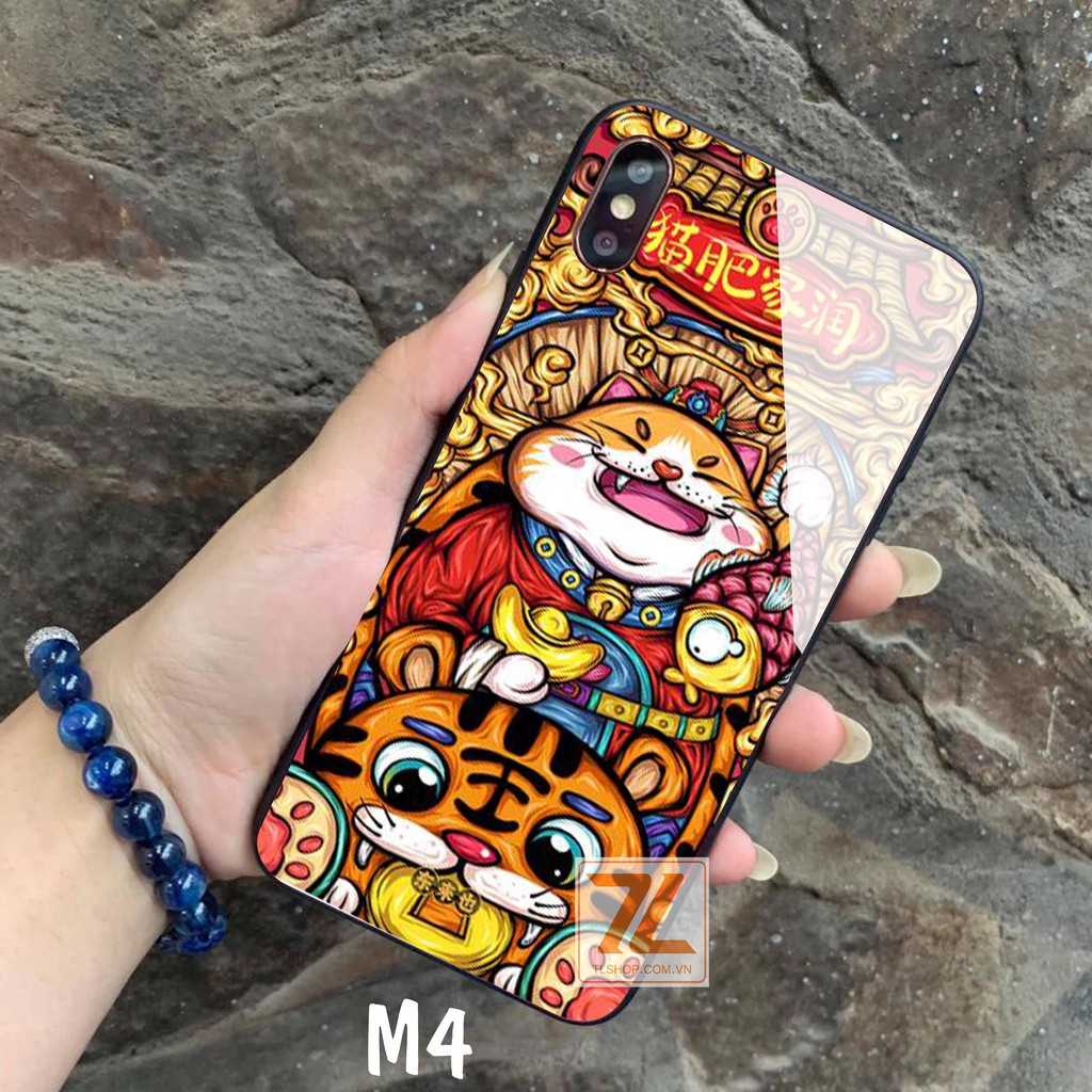 Ốp Lưng Iphone Mặt Sau Kính Cường Lực Bóng In Hình Mèo Thần Tài Chống Trầy Xước Full Dòng Iphone -Sen Case