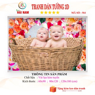 Tranh dán tường 3D phòng cưới - tranh em bé dán phòng cưới - vải lụa kim tuyến