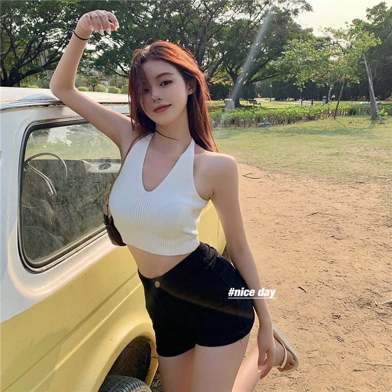 Áo croptop ba lỗ COZOKC dệt kim thiết kế đơn giản quyến rũ cho nữ