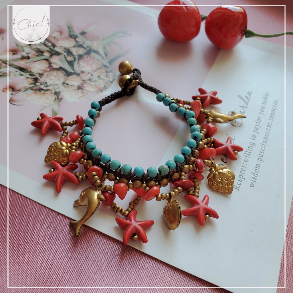 Vòng tay Boho sao biển chất liệu thép mạ đồng phủ lớp sơn chống gỉ