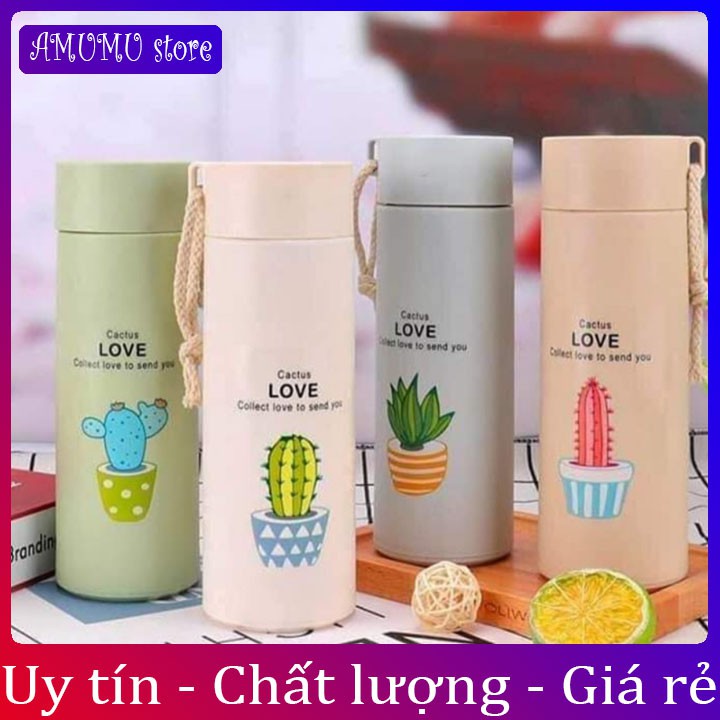 [Vỡ hoàn tiền]Bình nước in hình xương rồng 450ml lõi thủy tinh bọc vỏ nhựa lúa mạch có dây sách (GIAO MẪU NGẪU NHIÊN) | BigBuy360 - bigbuy360.vn