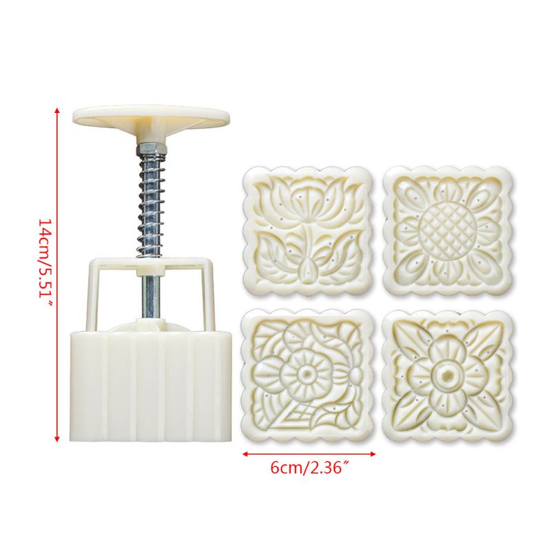 Set 4 Khuôn Nhấn Hình Vuông 125g Dùng Để Trang Trí Bánh Trung Thu Diy