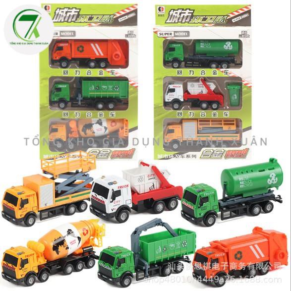 Đồ chơi mô hình xe ô tô môi trường, xe chở rác, xe chở nước, hộp 6 xe ô tô cho bé sáng tạo