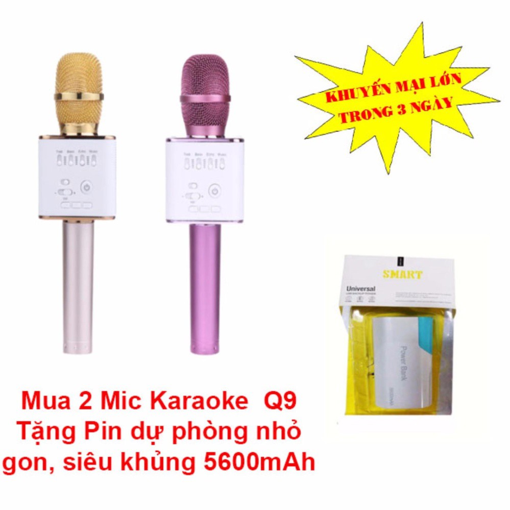 Mua 2 Micro Karaoke Q9 tặng 1 Pin dự phòng Siêu khủng 5600 mAh