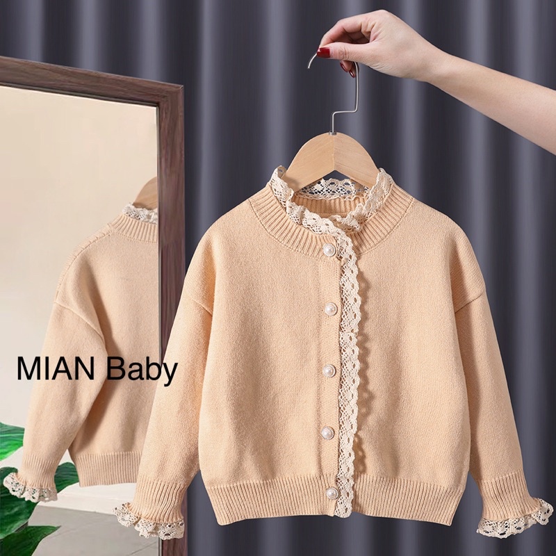 Áo Khoác Cardigan Cho Bé,Áo Khoác Len Phối Ren Xinh Xắn Cho Bé Gái MIAN Baby