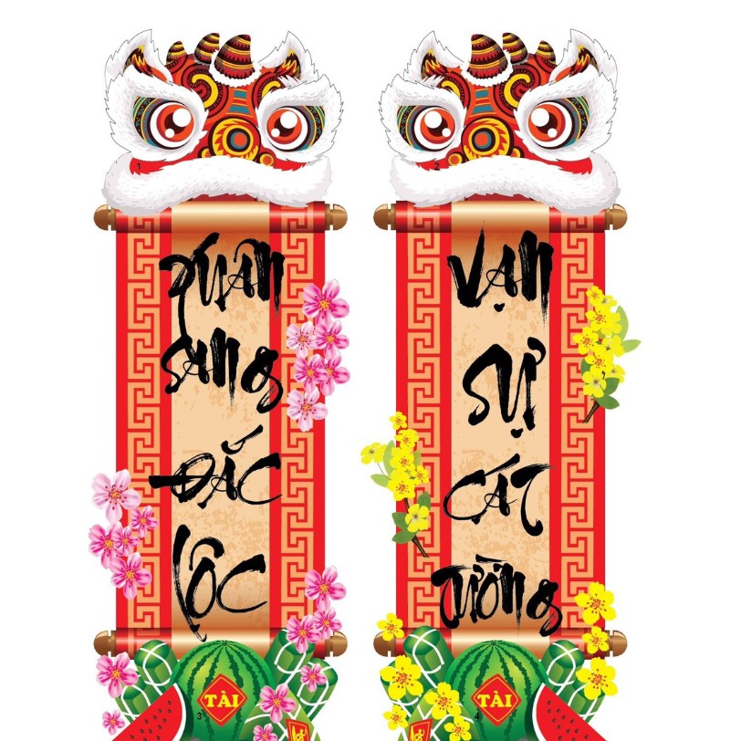Decal trang trí tết SONG LÂN MẪU 20 (kèm họa tiết nổi)
