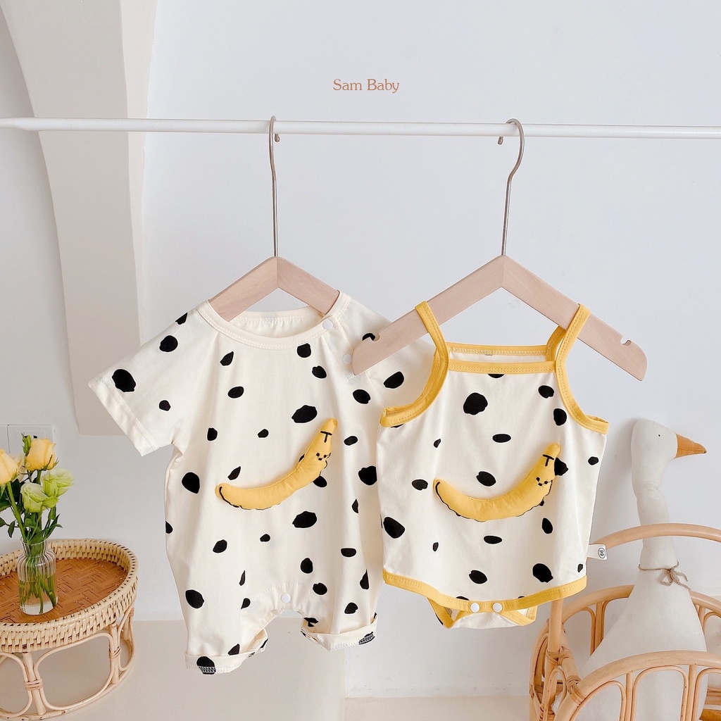 Bộ liền thân cộc tay, 2 dây mùa hè bé trai bé gái chất cotton mềm mát cho bé 5-13kg - Sam Baby