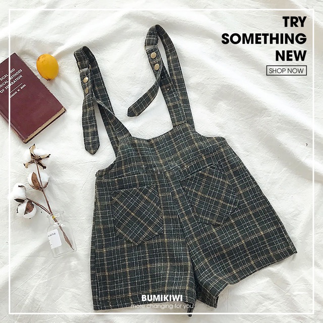 Quần yếm kẻ rêu