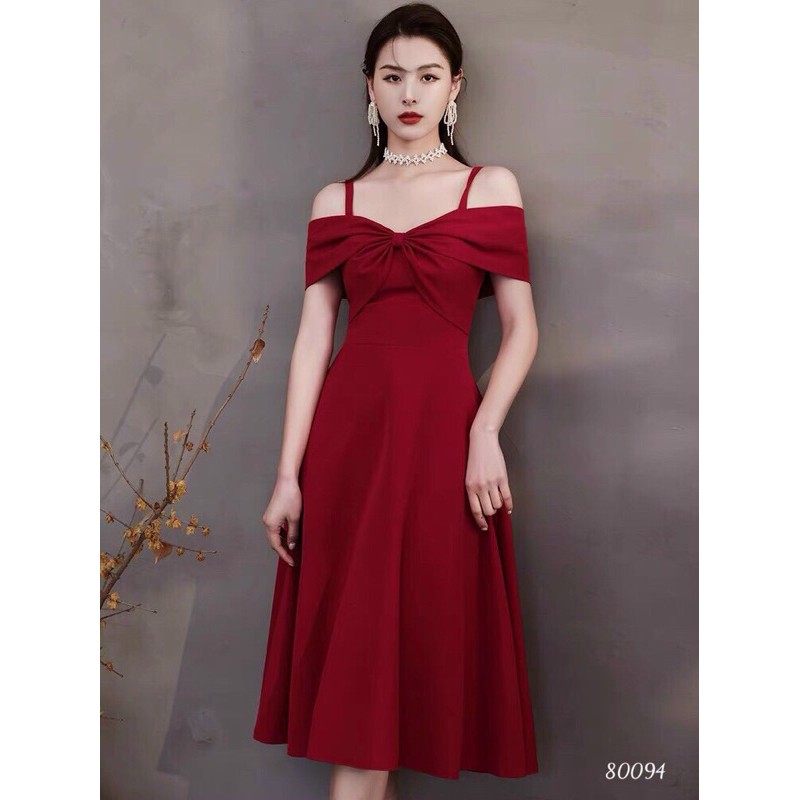 🍒Đầm dự tiệc xoè 2 dây trễ vai (Free/big size XL, 2XL)