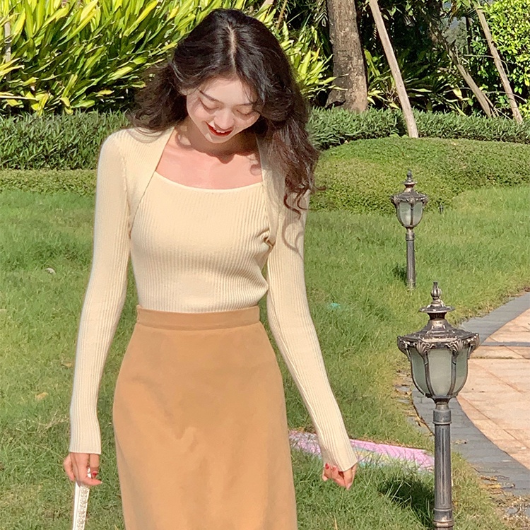 SUXI Áo Sweater Dệt Kim Cổ Vuông Màu Sắc Cổ Điển Thời Trang Mùa Thu Cho Nữ