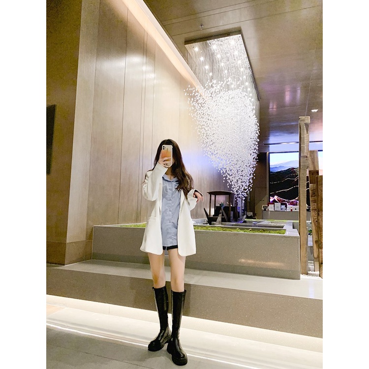 Giày bốt dành cho nữ cổ cao mũi tròn phối khóa kéo thời trang | BigBuy360 - bigbuy360.vn