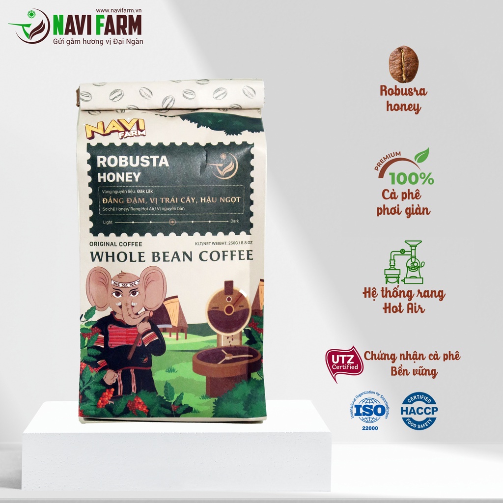 Cà phê Robusta Honey nguyên chất rang mộc 100% vị đắng đầm hậu ngọt thơm nồng dùng pha phin pha máy từ NAVI FARM