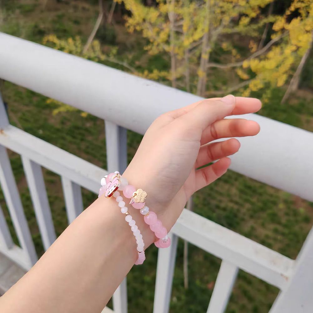 Vòng tay xỏ hạt tròn mặt hoạt hình đính nơ có thể điều chỉnh phong cách Hàn Quốc đơn giản độc đáo dành cho nữ