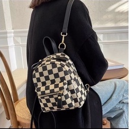 Balo nữ đẹp hoạ tiết caro 2 màu nâu đen size 21*19cm phong cách hàn quốc giá rẻ cho sinh viên học sinh-TM30