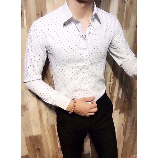 XẢ NGHỈ BÁN Áo sơ mi nam body hoạ tiết hàn quốc S02