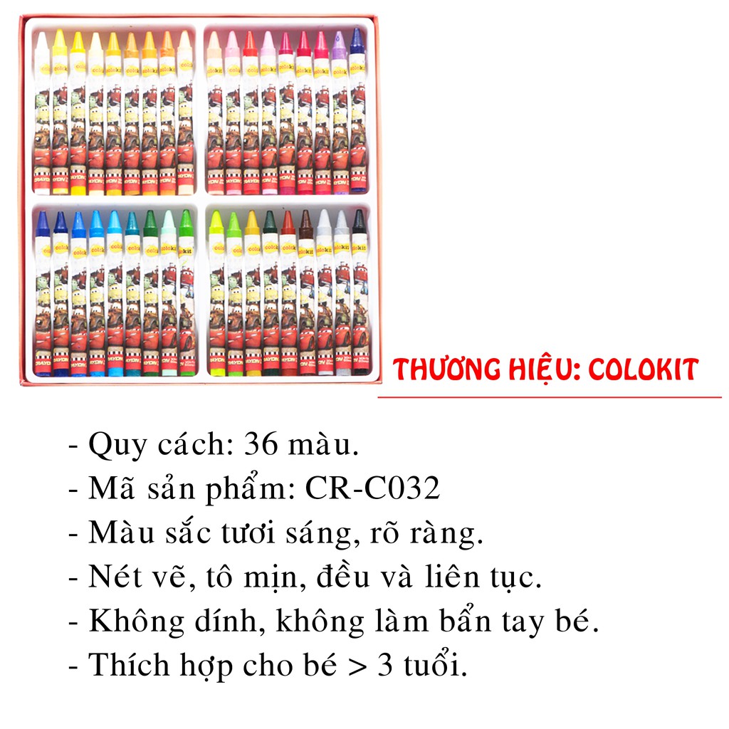 Bộ bút màu cho bé Colokit CR-032 từ 3 tuổi màu sắc tươi sáng an toàn cho bé 36 màu