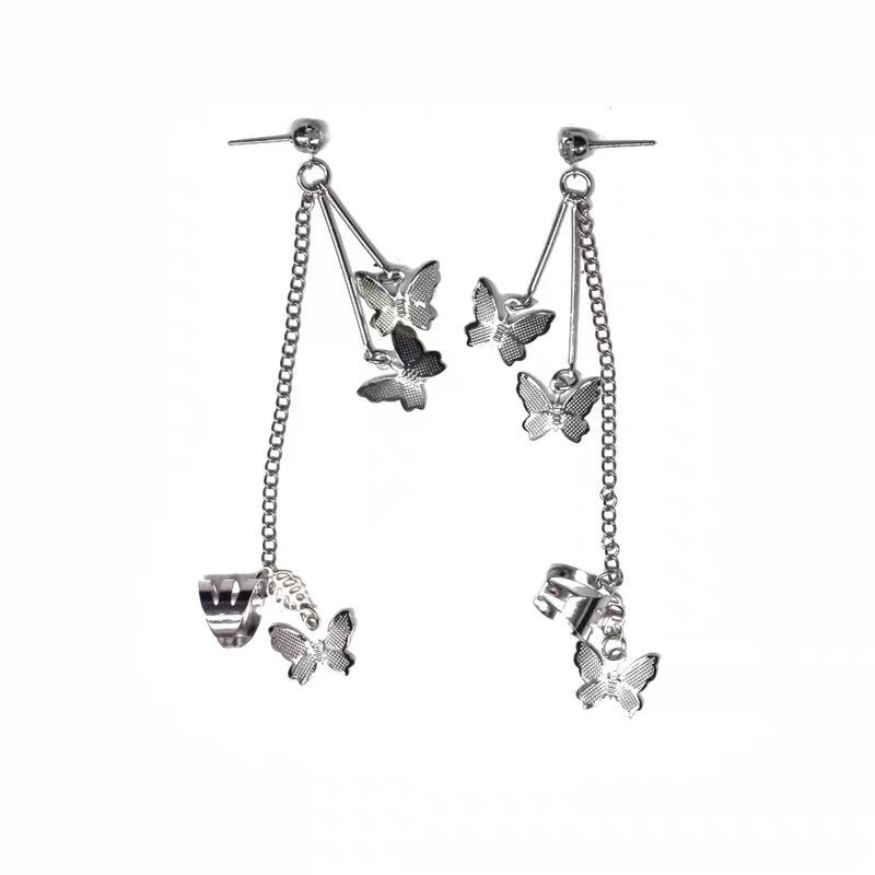 BUTTERFLY Bông Tai Hợp Kim Hình Bướm Tua Rua Xinh Xắn