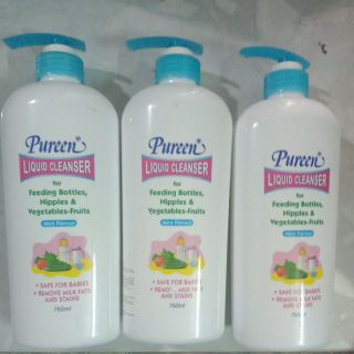 combo 3 chai nước súc rửa bình sữa núm vú pureen 750ml hương bạc hà,hương cam