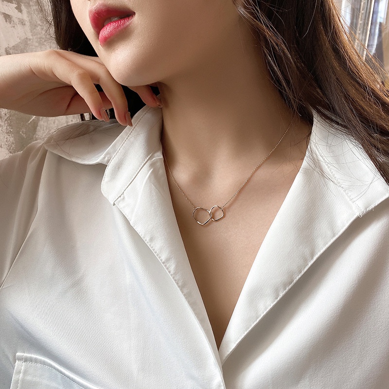 Dây chuyền/ vòng cổ hợp kim 2 vòng tròn cách điệu phong cách Hàn Quốc