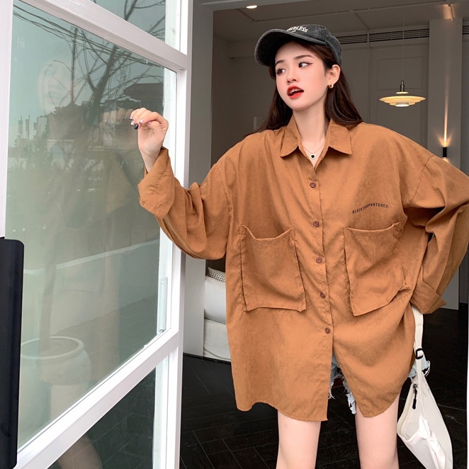 Áo sơ mi SUXI tay dài dáng rộng đơn giản thời trang cho nữ