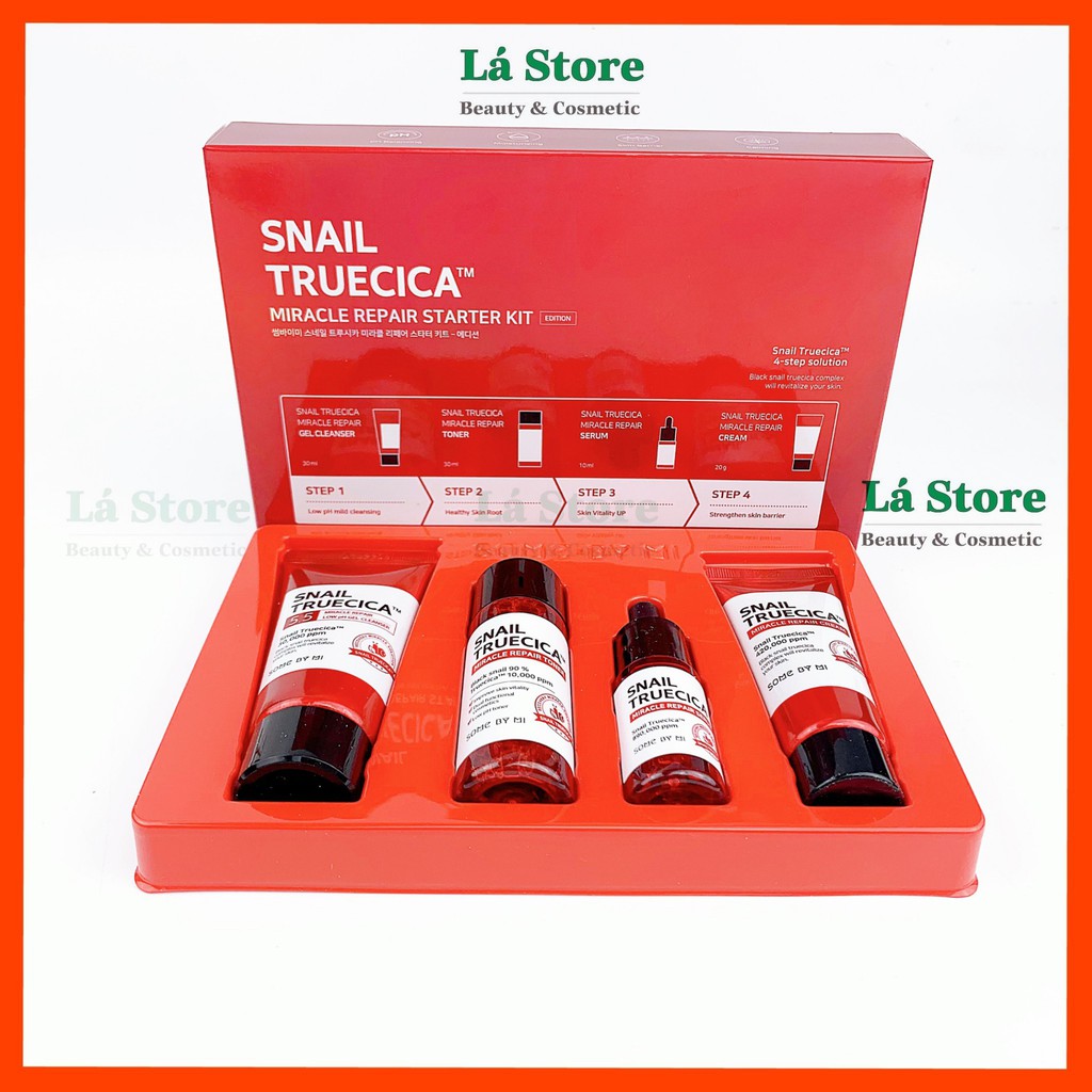 Bộ dưỡng da 4 món Some By Mii Snail Truecica Miracle Repair Starter Kit - Lá Store