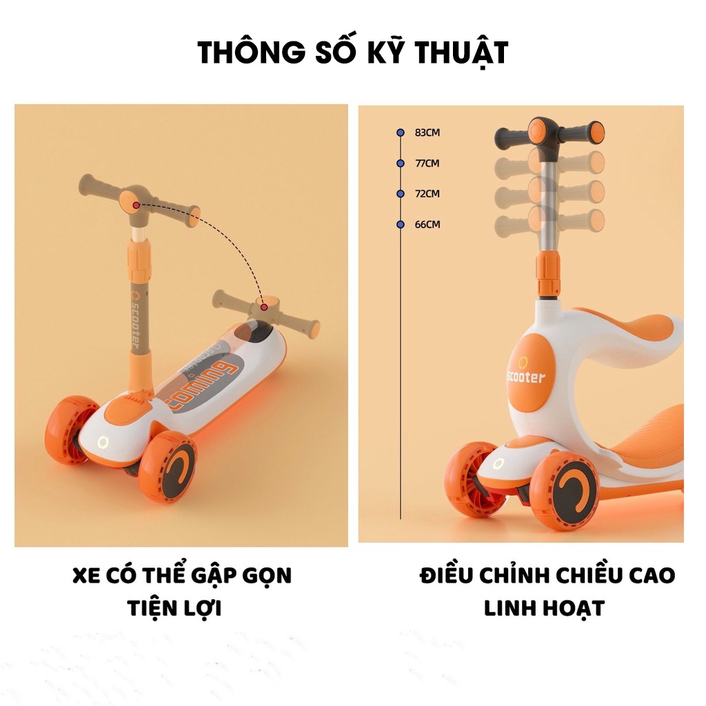 Xe trượt scooter 808 cho bé - Phát sáng, có nhạc, tải trọng lên đến 150kg