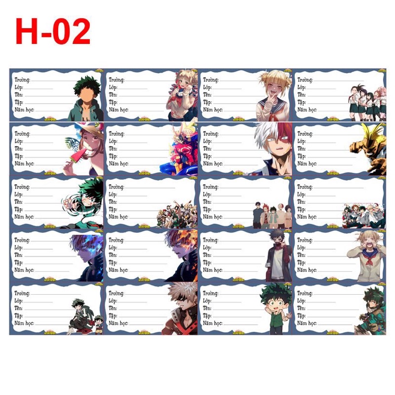 Nhãn vở MY Hero Acamedia 100 mẫu khác nhau/ nhãn dán anime My Hero Acamedia