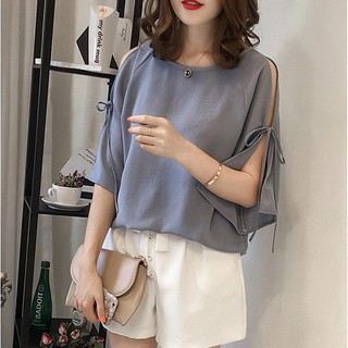 Áo voan tay lửng cột nơ