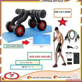 Dây đàn hồi kháng lực và con lăn tập cơ bụng tặng kèm thảm