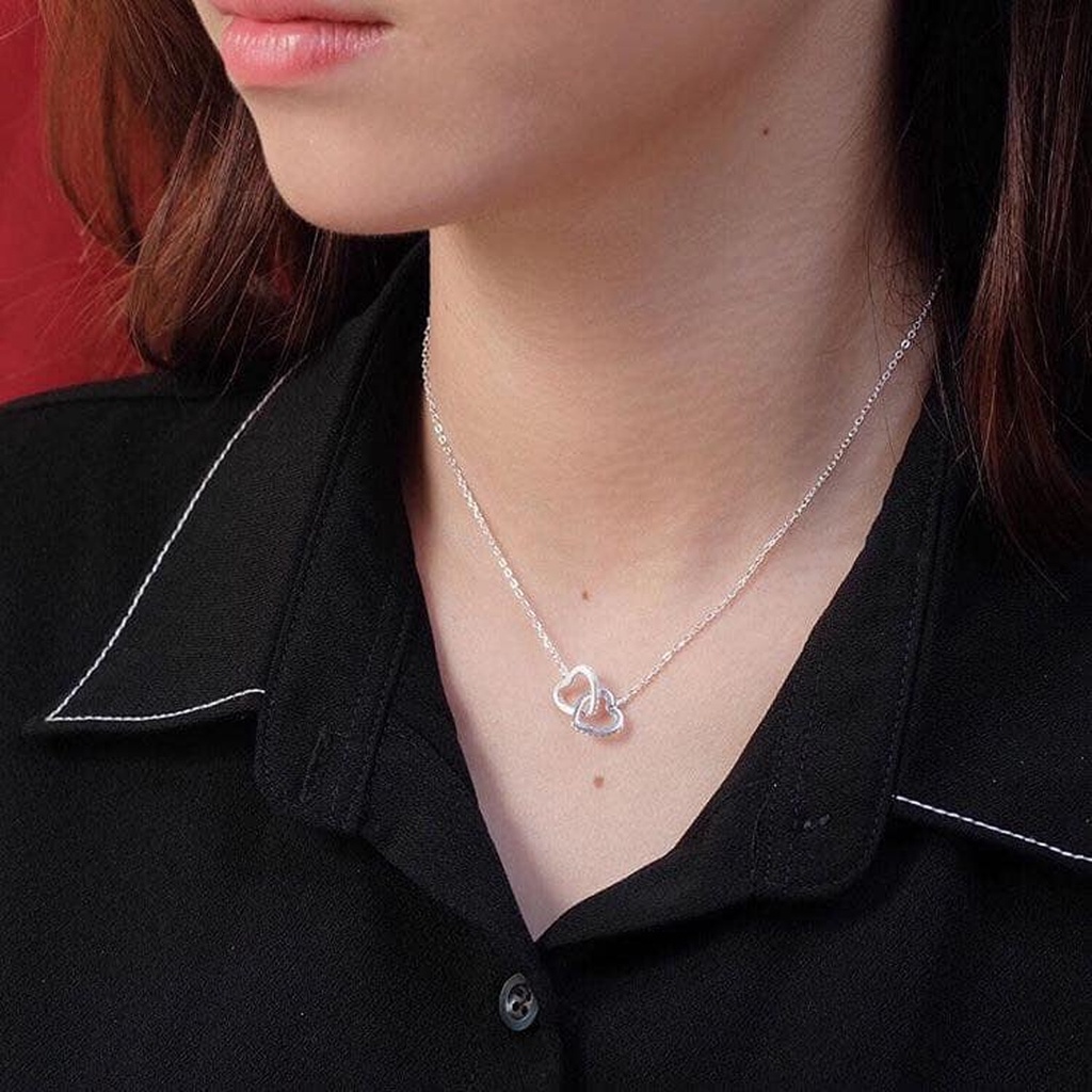 Dây chuyền nữ bạc ta PANSY mặt hai trái tim đan nhau, vòng cổ nữ bạc 925 vĩnh cửu