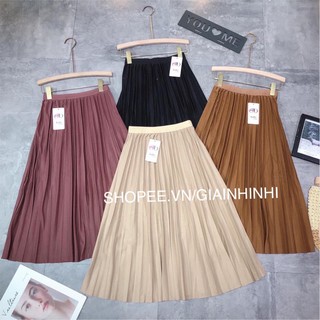 Chân váy ly dáng dài 71cm siêu xinh, Chân váy xếp ly cạp chun CV1502 - NhiNhi Shop