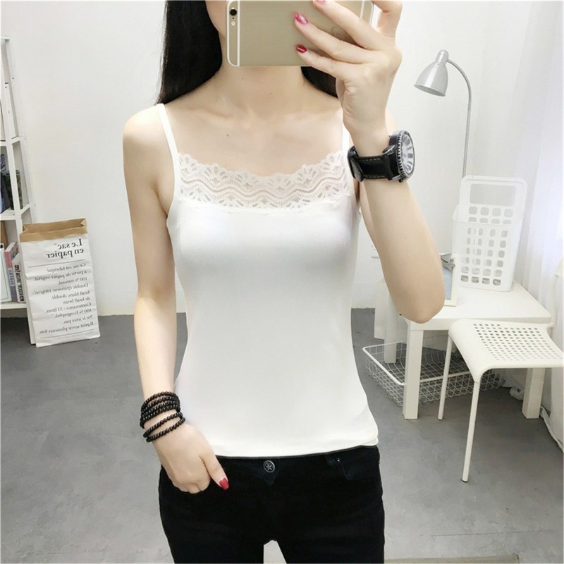 Áo Croptop Hai Dây Phối Ren Màu Trơn Thời Trang Mùa Hè Cho Nữ
