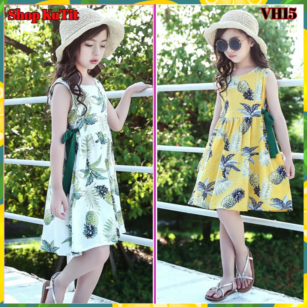 Váy bé gái đến size đại Váy Hàn Quốc buộc eo họa tiết quả dứa siêu đẹp VH15