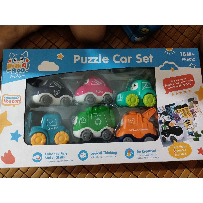 Bộ 6 xe ôtô bánh đà kèm xếp hình Puzzle Car Set quà tặng của Bobby