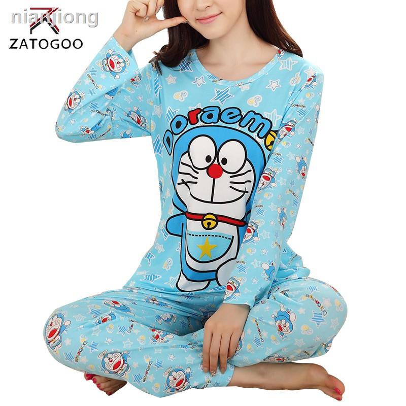 DORAEMON Hoạt Hình Bộ Đồ Ngủ Tay Dài In Hình Doremon Dễ Thương