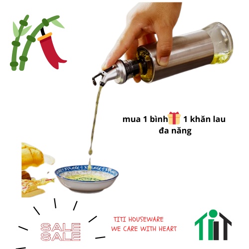 [ MUA 1 TẶNG 1] Bình thủy tinh đựng gia vị 🍶dầu ăn, nước tương,nước mắm bọc inox cao cấp 300ML sang trọng, tiện lợi