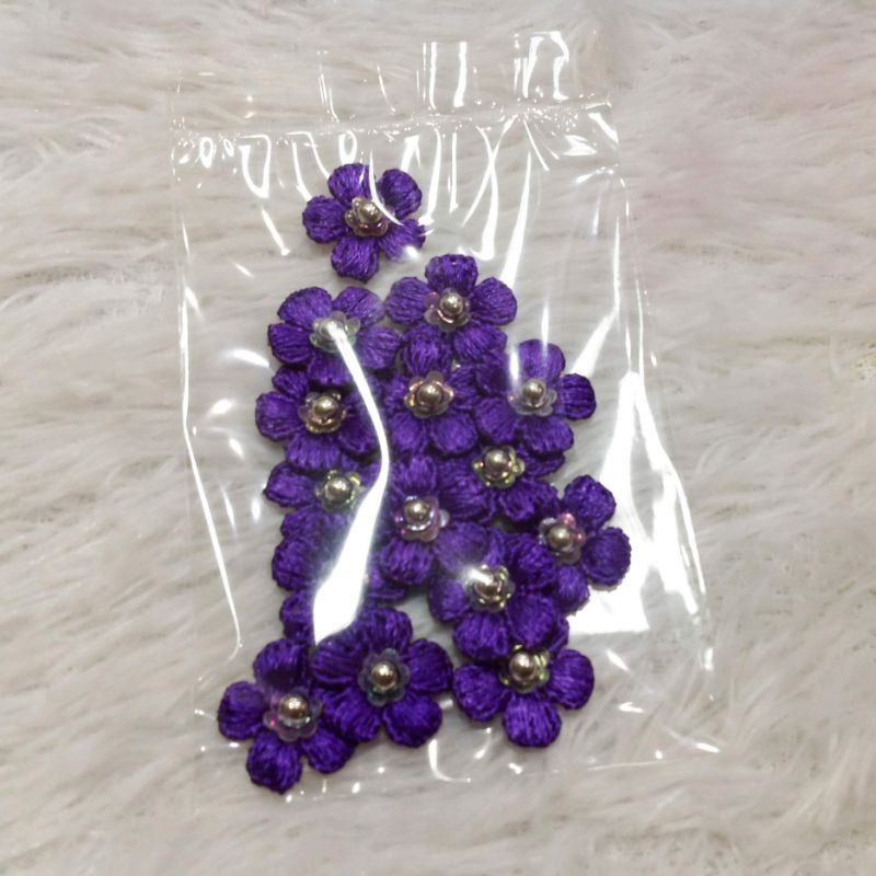 Set 15 hoa mai thêu đính cườm bạc kim sa dễ thương kết trang trí áo dài váy đầm