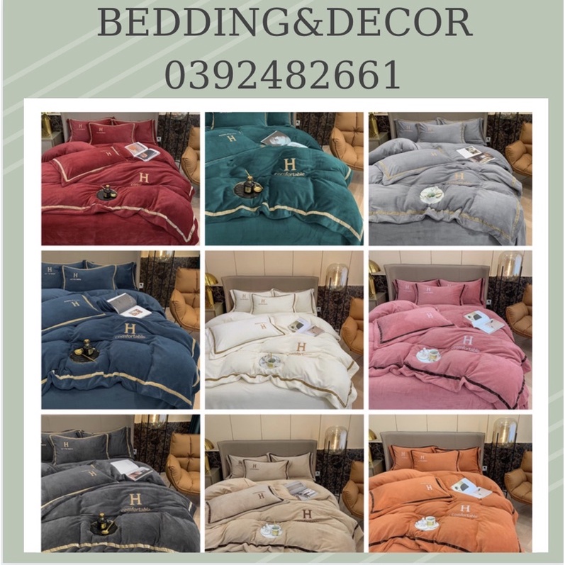 Bộ chăn ga gối Nỉ Nhung chữ H cao cấp- có 9 màu đơn giản giúp cho căn phòng sang trọng hơn
