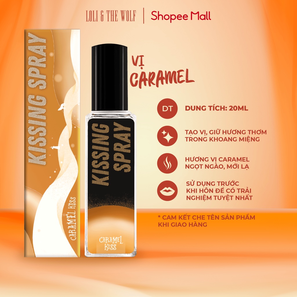 Xịt Thơm Miệng Kissing Spray Loli The Wolf Hương Caramel Kiss Chai 20ml Nhỏ Gọn