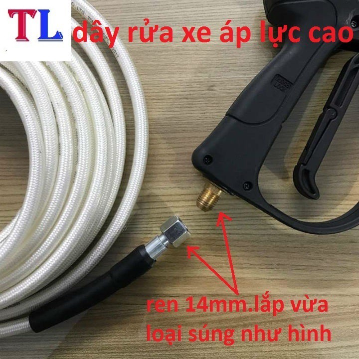 Dây Rửa Xe 10m,15m.20m Cho Máy Bơm Xịt Rửa Áp Lực Cao (Ren nối 22mm - 14mm)