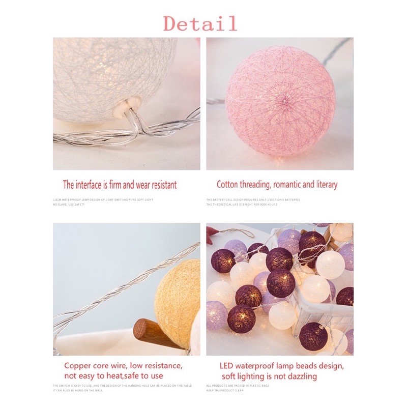 Bộ 20 banh vải gắn dây đèn LED thiết kế độc đáo cho dịp giáng sinh, trang trí nhà cửa siêu đẹp và tinh tế - hàng có sẵn