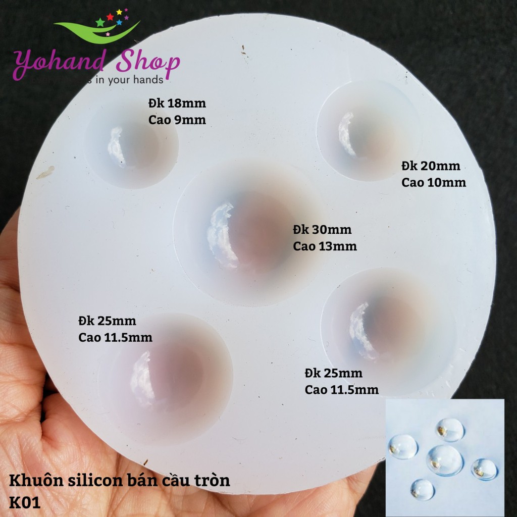 Khuôn silicon bán cầu tròn 5 lỗ K01
