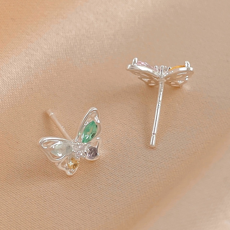 Bông Tai Hình Bướm Rỗng Đính Đá Zircon Nhiều Màu Sang Trọng Phong Cách Hàn Quốc Cho Nữ