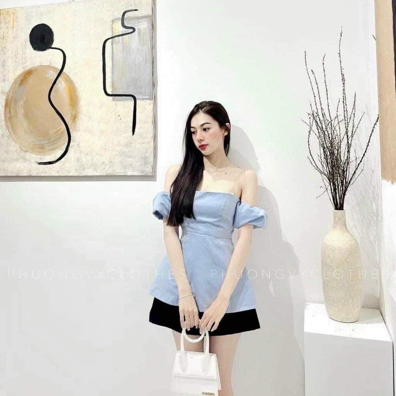 Set áo xanh rớt vai + chân váy tafta sang xỉu cho các nàng có thể đi chơi đi tiệc đây❄️