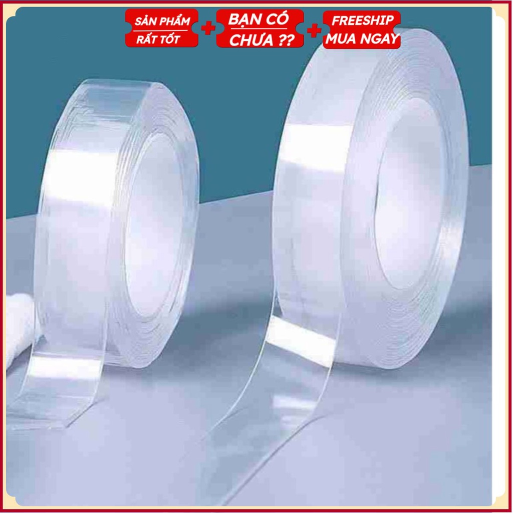 KEO DÁN SIÊU DÍNH Băng Dính Nano Dán 2 Mặt Trong Suốt/ Băng Keo 2 Mặt 3M Đa Năng- Dán Tường/ Cố Định Thảm/ Treo Tranh