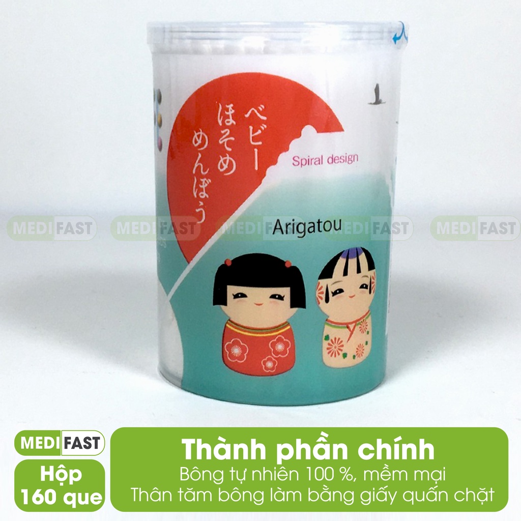 Tăm bông Life từ Nhật Bản - Hộp 160 que - 2 đầu xoắn - vệ sinh kỹ hơn cho cả người lớn và trẻ nhỏ